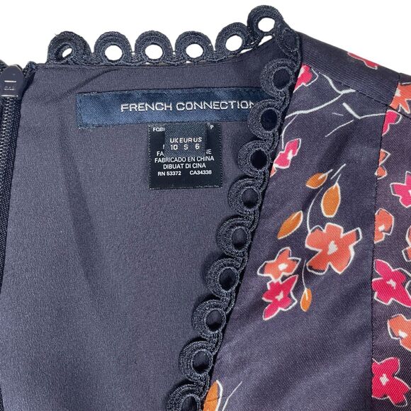 French Connection Daisy Crush Dress Size 6 NWT Navy Pink Floral Boho Mini Tiered - Picture 6 of 13